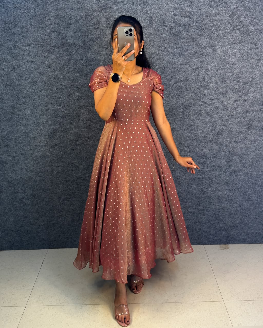 Designer princess party wear tissue butti midi gown