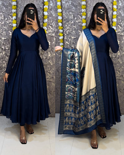 Collage style Anarkali sets with  Kalamkari dupatta