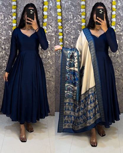 Collage style Anarkali sets with  Kalamkari dupatta