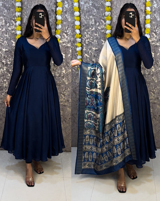 Collage style Anarkali sets with  Kalamkari dupatta