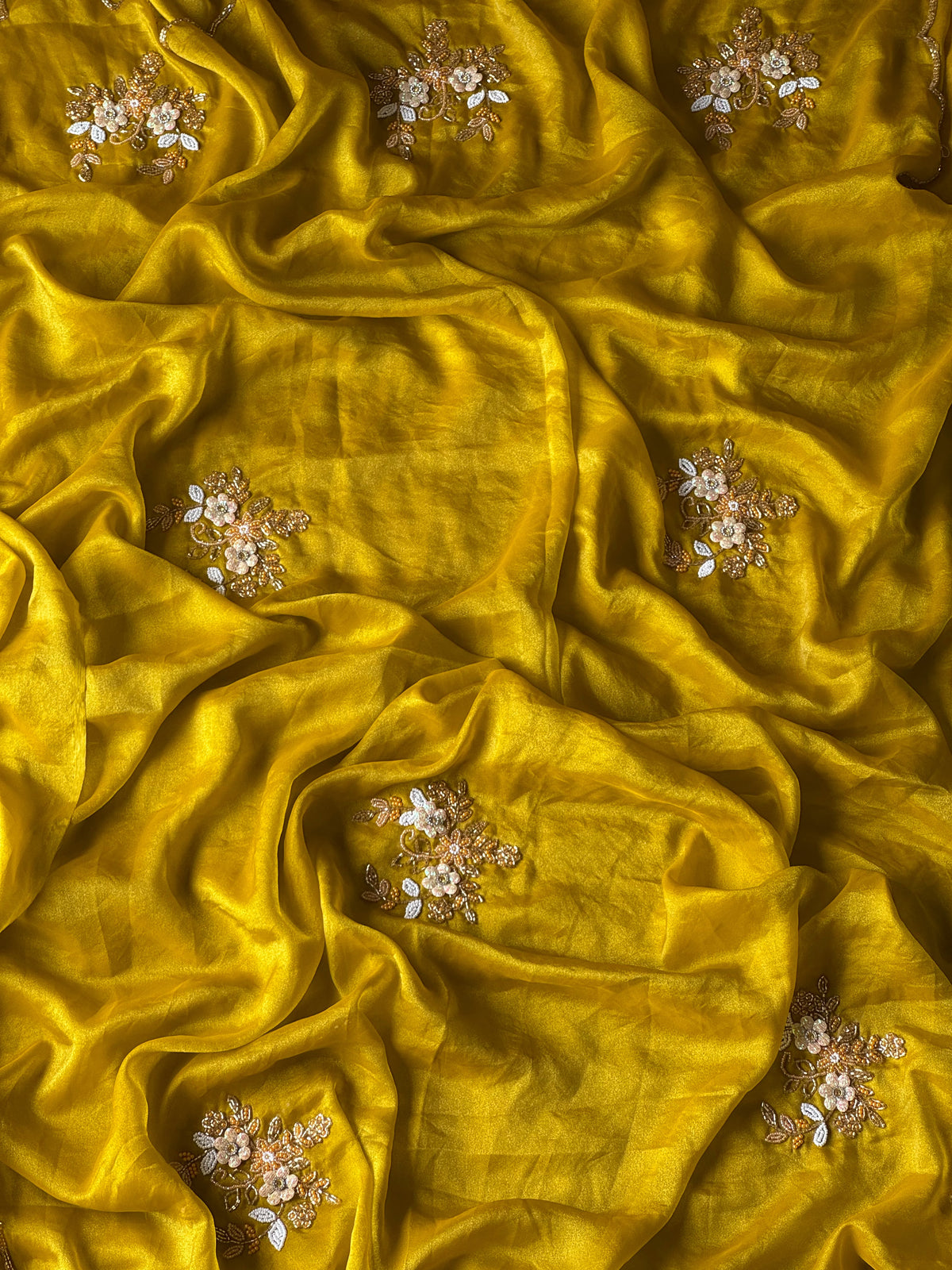 Sinderella handwork chiffon saree with stitched blouses