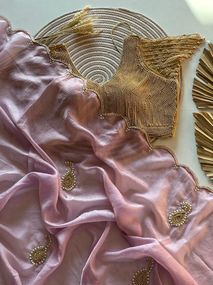 Space Georgette saeee with gold pearl work blouse