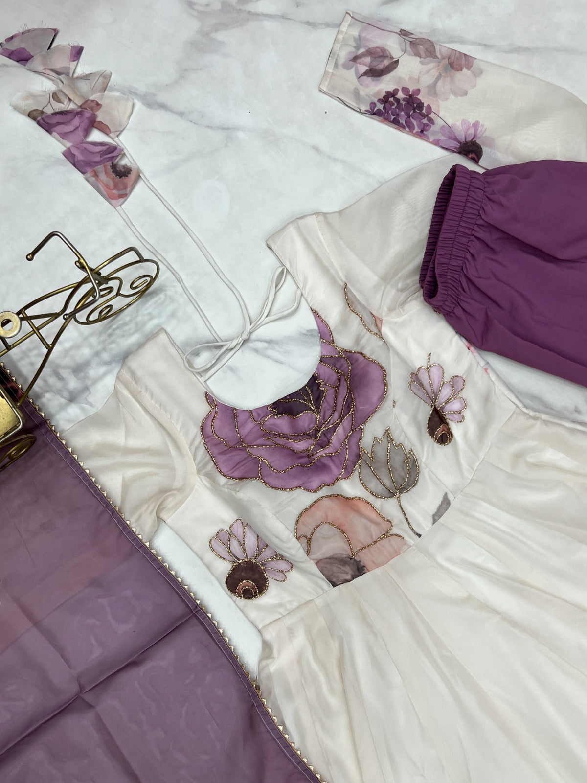 Floral printed Organza Anarkali Suit set