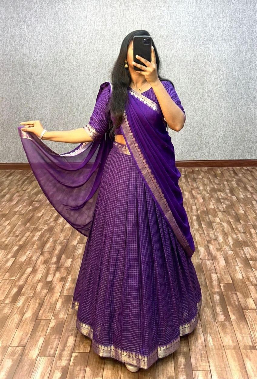 Vintage style Viscose Chinon checks Desginer lehenga