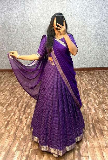 Vintage style Viscose Chinon checks Desginer lehenga