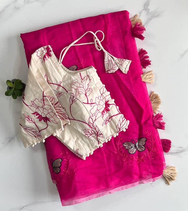 Butterfly work with
Chanderi Saree with stitched Blouse