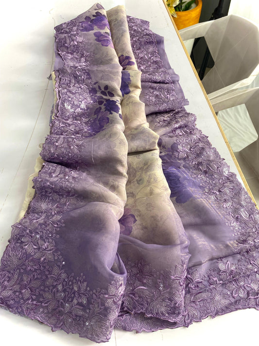 Hand Cratged Organza sequins embroidered luxe sarees