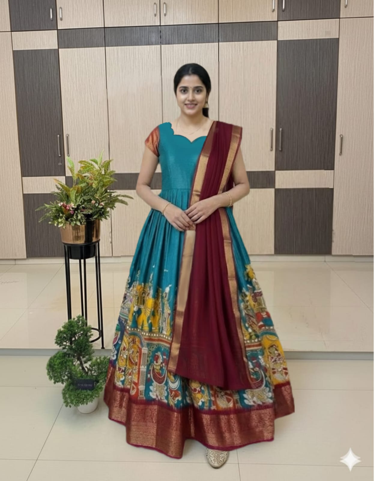 Classic Kalamkari Dola silk Gowns Insta