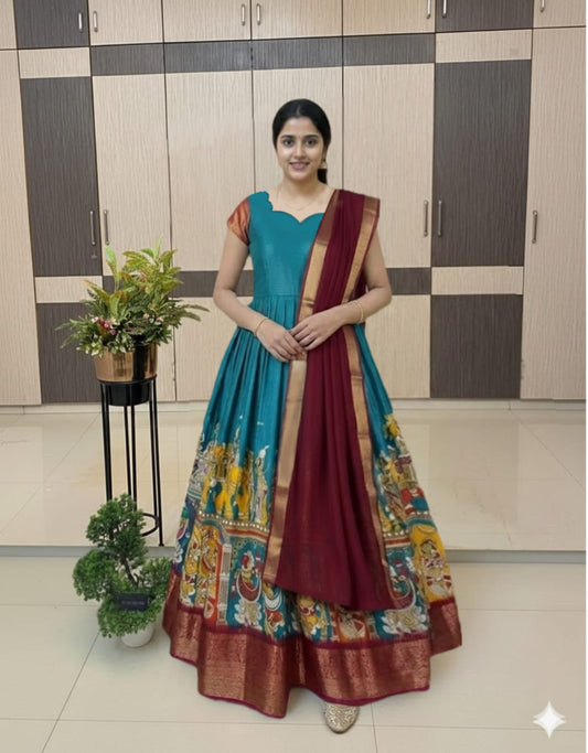 Classic Kalamkari Dola silk Gowns Insta