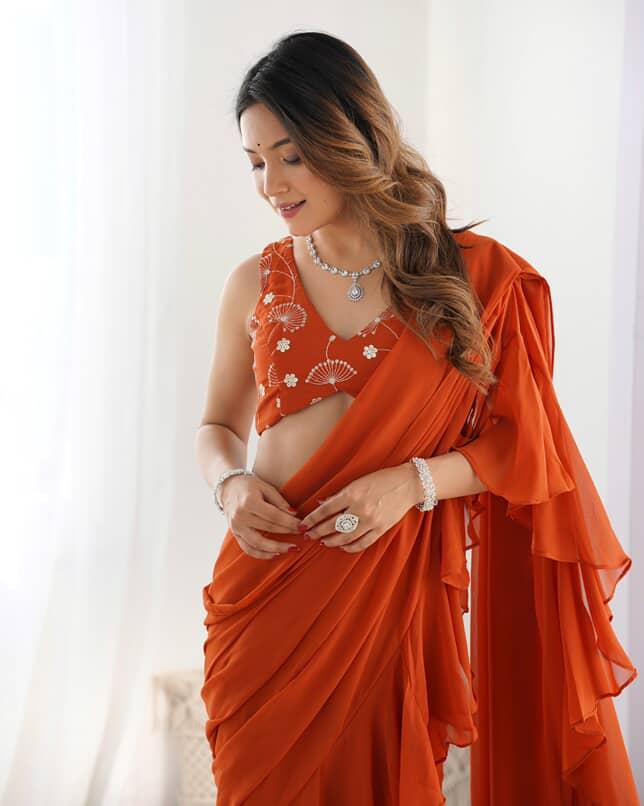 Ready to wear sharara saree with stitched blouse