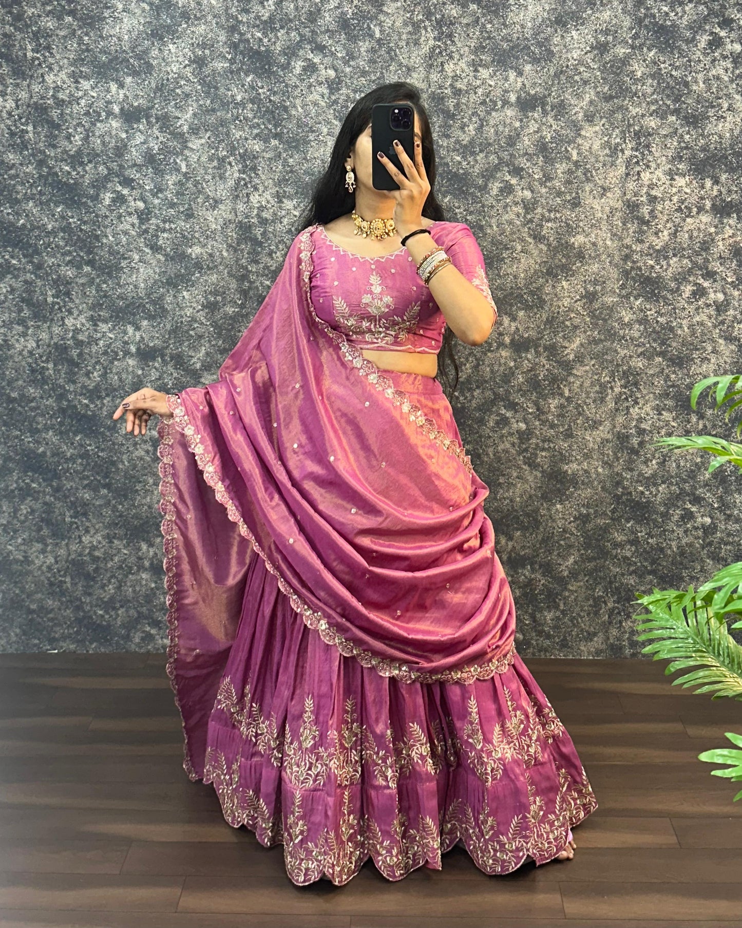 South tissue lehenga with embroidery