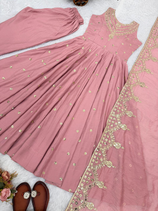 Party wear Anarkali gown with embroidered work